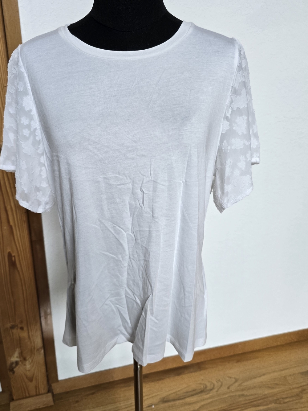 Michael Kors White Mixed Media Blouse Floral Burnout Lace Flutter Sleeve Large L